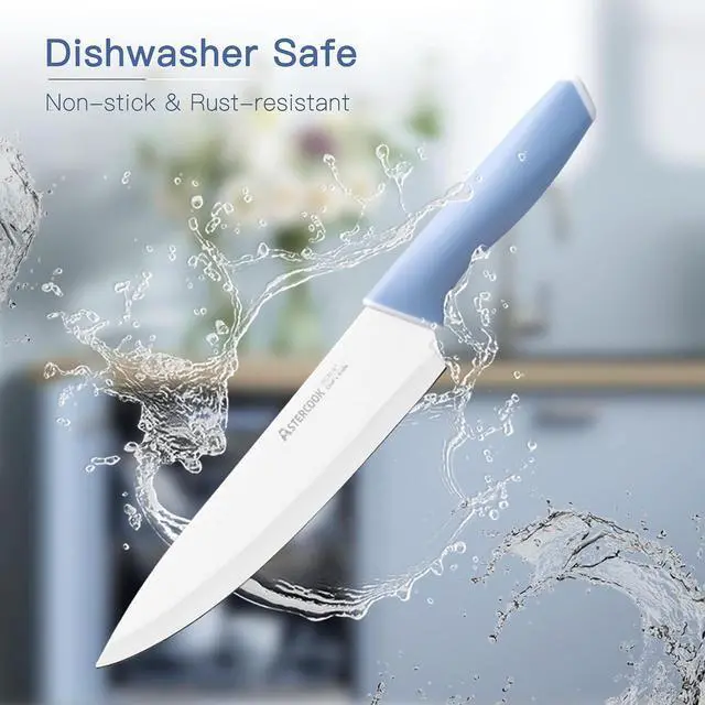 Alt view image 5 of 7 - Astercook Knife Set, 14 Pieces Kitchen Knives Set with Healthy Anti-Rust Coating, Stainless Steel Knife Sets with Built-in Sharpener, Sharp & Rust Resistant Dishwasher Safe Delicate Blue