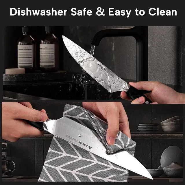 Alt view image 5 of 7 - Astercook 15-Piece Kitchen Knife Sets with Block, German 1.4116 Stainless Steel Knives Sets, Full Tang Knife Set,Ergonomic Handle,Dishwasher Safe Black
