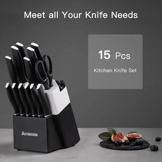 Alt view image 4 of 7 - Astercook Knife Set, 14 Pieces Kitchen Knives Set with Healthy Anti-Rust Coating, Stainless Steel Knife Sets with Built-in Sharpener, Sharp & Rust Resistant Dishwasher Safe Elegant Black