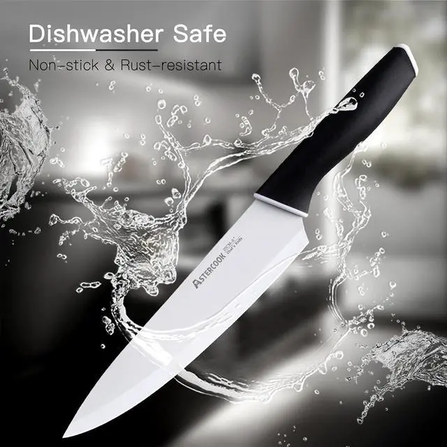 Alt view image 5 of 7 - Astercook Knife Set, 14 Pieces Kitchen Knives Set with Healthy Anti-Rust Coating, Stainless Steel Knife Sets with Built-in Sharpener, Sharp & Rust Resistant Dishwasher Safe Elegant Black