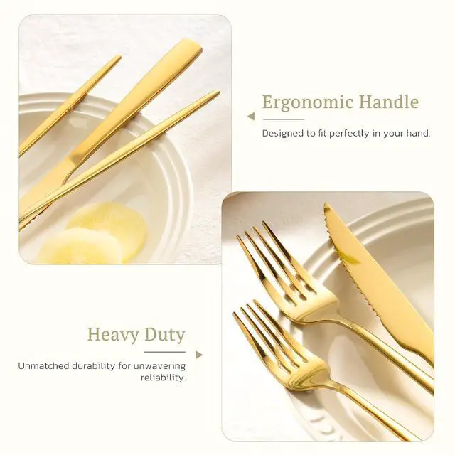 Alt view image 6 of 7 - Astercook 25-Pieces Gold Silverware Set with Steak Knives for 4 - Great Food-Grade Stainless Steel Flatware Set, Mirror-polished Cutlery Utensil Sets, Ideal for Home Restaurant & Banquet Use, Gold
