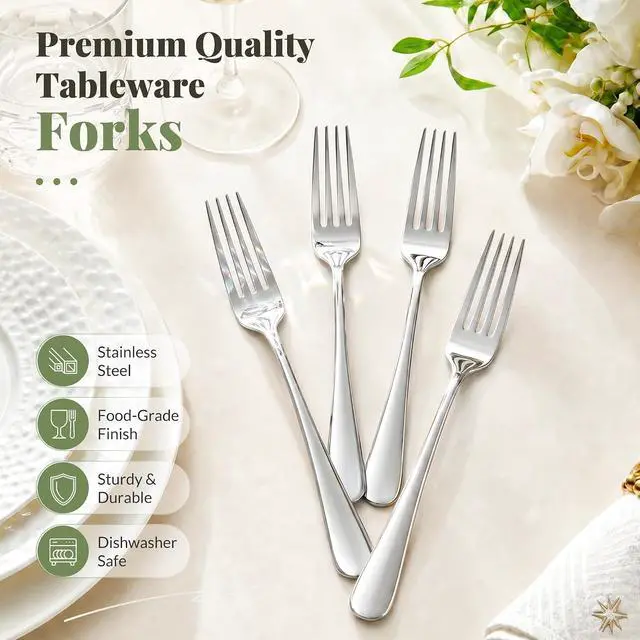 Alt view image 2 of 7 - Astercook Dinner Fork Set, 24-Piece Premium Food-Grade Stainless Steel Forks Silverware, Mirror Polished & Dishwasher Safe, Heavy Duty Flatware Ideal for Kitchen, Restaurant & Party Use