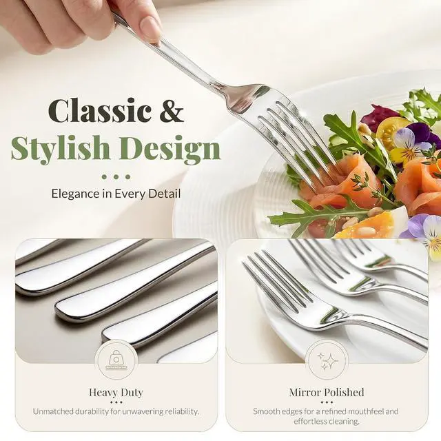 Alt view image 4 of 7 - Astercook Dinner Fork Set, 24-Piece Premium Food-Grade Stainless Steel Forks Silverware, Mirror Polished & Dishwasher Safe, Heavy Duty Flatware Ideal for Kitchen, Restaurant & Party Use