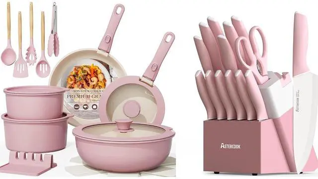 Main image of Astercook 21 Pcs Pots and Pans Set Non Stick with 15 Pcs Kitchen Knives Set with Block and Sharpener