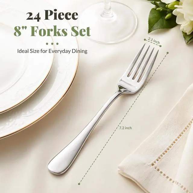 Alt view image 7 of 7 - Astercook Dinner Fork Set, 24-Piece Premium Food-Grade Stainless Steel Forks Silverware, Mirror Polished & Dishwasher Safe, Heavy Duty Flatware Ideal for Kitchen, Restaurant & Party Use