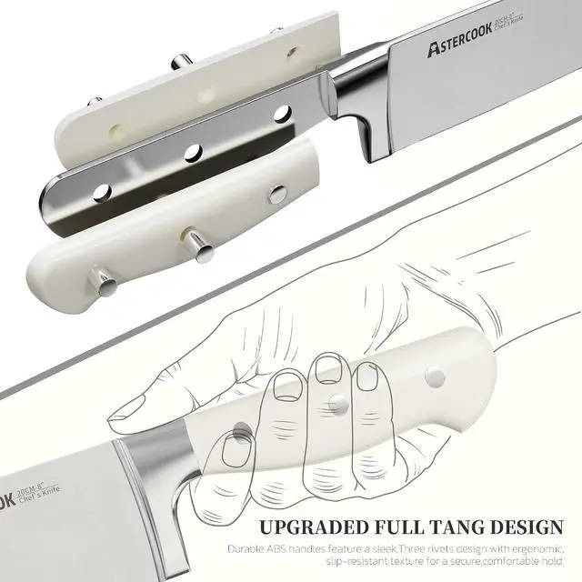Alt view image 4 of 7 - Astercook 14-Piece Knife Set with Block and Built-in Sharpener, Professional Full-Tang Kitchen Knife Set, Elegant Cream White Design for for Modern Kitchens and Housewarming Gifts