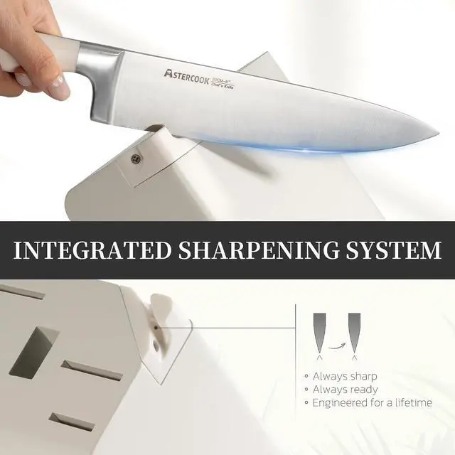 Alt view image 3 of 7 - Astercook 14-Piece Knife Set with Block and Built-in Sharpener, Professional Full-Tang Kitchen Knife Set, Elegant Cream White Design for for Modern Kitchens and Housewarming Gifts