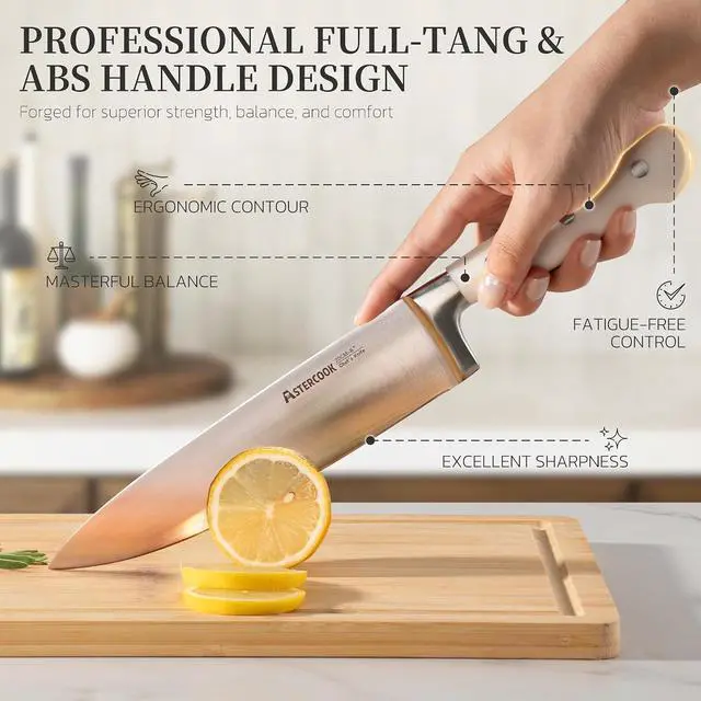 Alt view image 5 of 7 - Astercook 14-Piece Knife Set with Block and Built-in Sharpener, Professional Full-Tang Kitchen Knife Set, Elegant Cream White Design for for Modern Kitchens and Housewarming Gifts