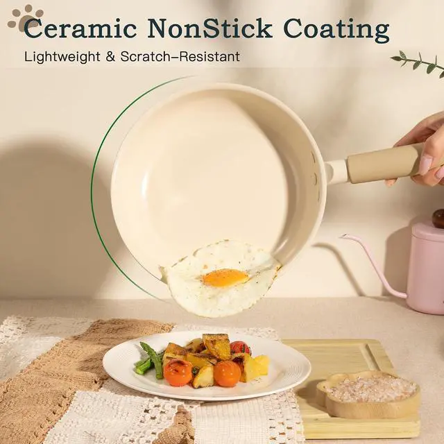 Alt view image 2 of 7 - Astercook 17-Piece Ceramic Cookware Set with Dog Paw Wooden Handles, Nonstick Pots and Pans Set for Home & Camping, Induction Compatible and Dishwasher Safe, Grate Gift for Pet Lovers & Families