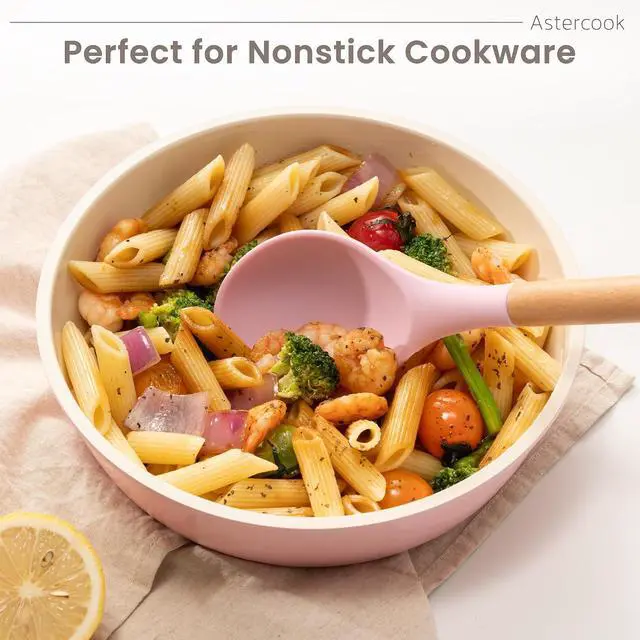 Alt view image 2 of 7 - Astercook Silicone Cooking Utensils Set, 38 PCS Kitchen Utensils Set for 446°F Heat Resistant, Food Grade Utensil Sets with Wooden Handle, Kitchen Gadgets for Nonstick Cookware BPA Free (Pink)