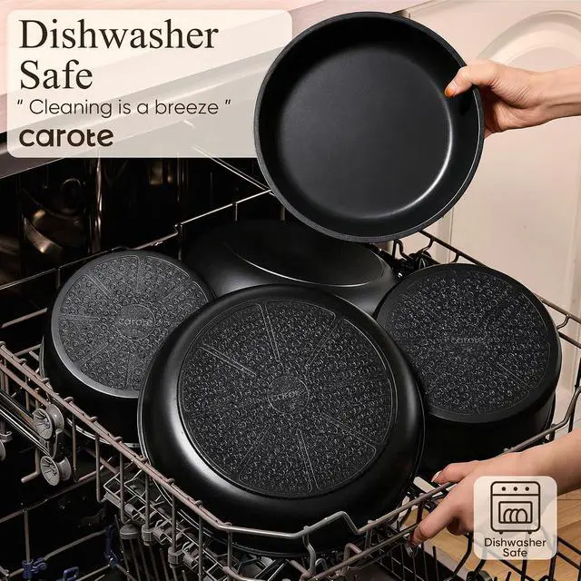 Alt view image 4 of 7 - CAROTE 19pcs Pots and Pans Set Non Stick, Detachable Handle Cookware, Black | Induction Compatible, Dishwasher & Oven Safe, Space Saving, for Camping/RV/Traveling, Kitchen Cooking Set