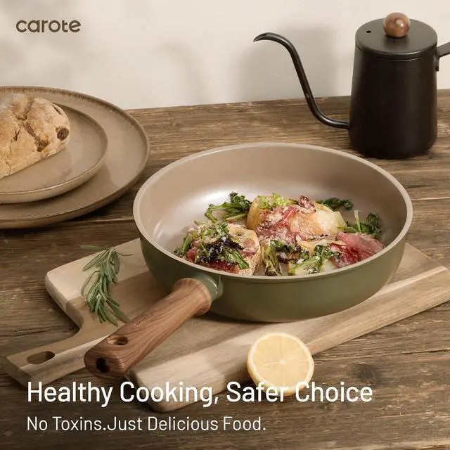 Alt view image 4 of 7 - CAROTE 21pcs Ceramic Cookware Set, Pots and Pans Set, Green | Non-Toxic Healthy Kitchen Cooking Set, Easy Clean, Even Heating, Fit All Stovetops, with Silicone Lids, PFAS FREE