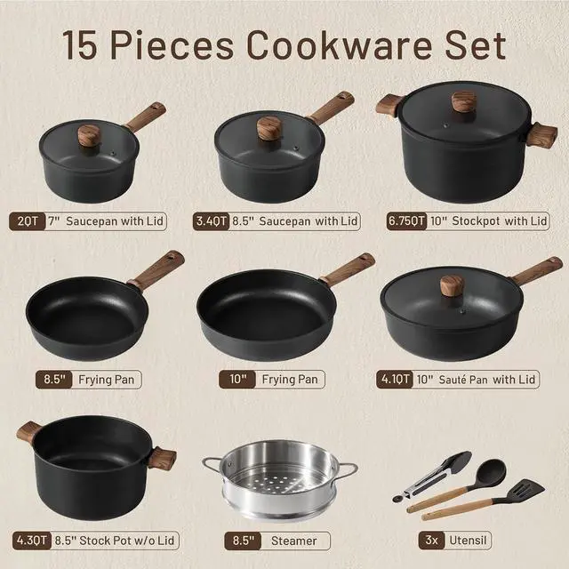 Alt view image 2 of 7 - CAROTE Nonstick Pots and Pans Set, Cookware Set | Titanium Reinforced Coating, Scratch-Resistant, Easy to Clean, Even Heating, Induction Compatible, with Frying Pans Set