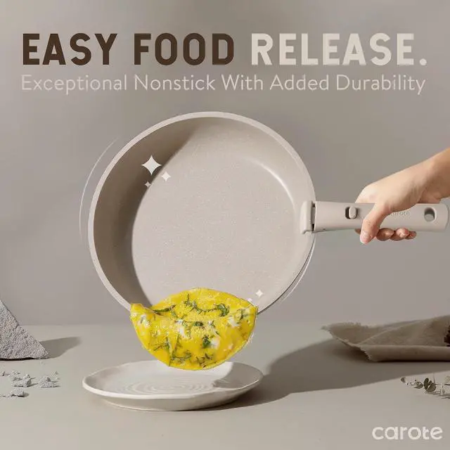 Alt view image 3 of 7 - CAROTE 19pcs Pots and Pans Set Non Stick, Detachable Handle Cookware Sets | Ultra Nonstick, Space Saving, Dishwasher & Oven Safe, Non-Toxic Kitchen/Apartment/Camping/RV/ Traveling, Taupe