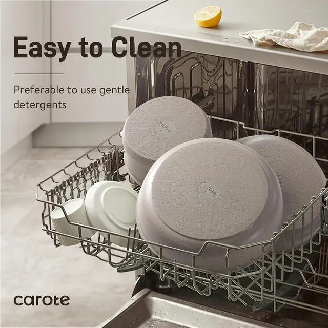 Alt view image 6 of 7 - CAROTE 19pcs Pots and Pans Set Non Stick, Detachable Handle Cookware Sets | Ultra Nonstick, Space Saving, Dishwasher & Oven Safe, Non-Toxic Kitchen/Apartment/Camping/RV/ Traveling, Taupe