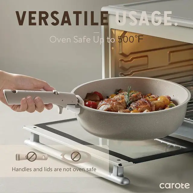 Alt view image 7 of 7 - CAROTE 19pcs Pots and Pans Set Non Stick, Detachable Handle Cookware Sets | Ultra Nonstick, Space Saving, Dishwasher & Oven Safe, Non-Toxic Kitchen/Apartment/Camping/RV/ Traveling, Taupe