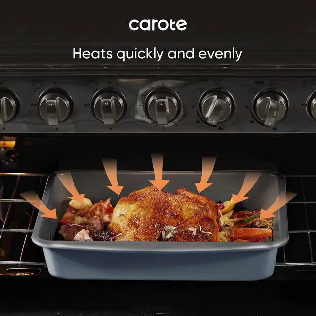 Alt view image 5 of 7 - CAROTE 7-Piece Baking Pans Set, Nonstick Bakeware Sets, Gray & Blue | Cookie Sheets, Muffin, Bread, Cake, Loaf, Roasting Pan, Easy-Release, Oven Safe Up to 446°F, PFAS-Free, Stackable, Home, Gift