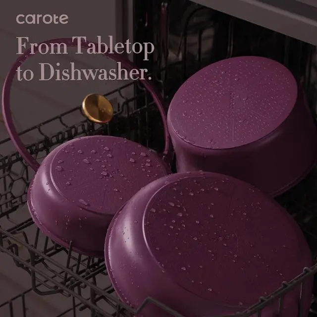 Alt view image 7 of 7 - CAROTE 32pcs Pots and Pans Set Non Stick, Detachable Handle Cookware Sets | Bakeware and Kitchen Gadgets, Space Saving, Dishwasher & Oven Safe, Non-Toxic, for Camping/RV/Traveling, Purple