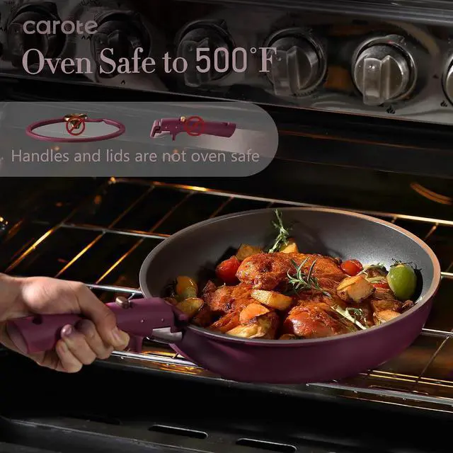 Alt view image 6 of 7 - CAROTE 32pcs Pots and Pans Set Non Stick, Detachable Handle Cookware Sets | Bakeware and Kitchen Gadgets, Space Saving, Dishwasher & Oven Safe, Non-Toxic, for Camping/RV/Traveling, Purple
