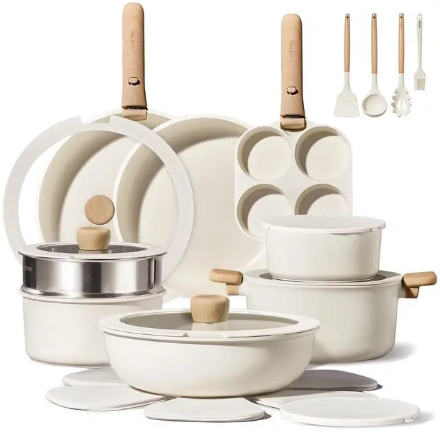 Main image of CAROTE 26pcs Pots and Pans Set Non Stick, Cookware Set Detachable Handle | Induction Compatible, Dishwasher & Oven Safe, Space Saving, Camping Cooking Set, Kitchen Set, Cream White