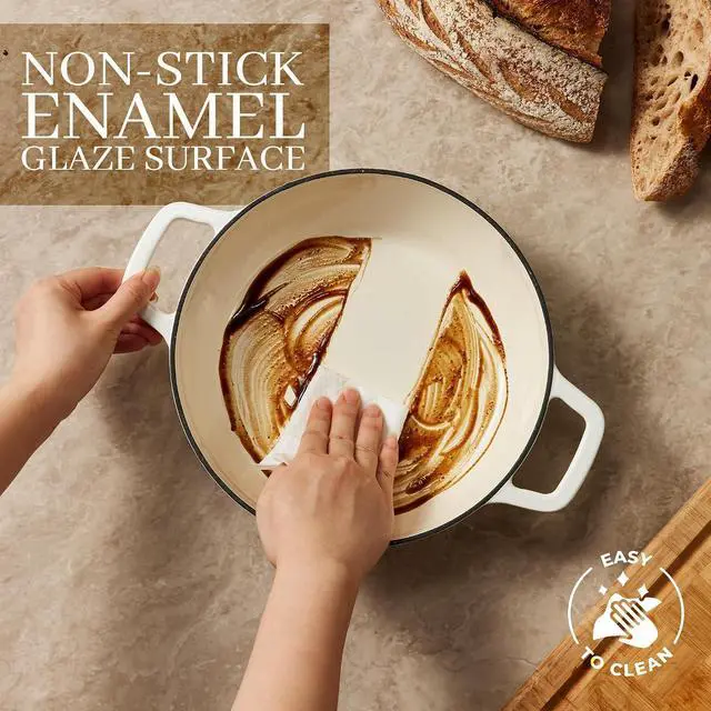 Alt view image 4 of 7 - CAROTE Enameled Cast Iron Dutch Oven, 5QT Pot with Lid & Gift Box | Healthy Bread Oven for Homemade Sourdough Bread Baking, Roasting, All Stovetop Compatible Oven Safe up to 500° F, Croissant