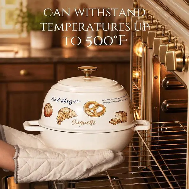 Alt view image 3 of 7 - CAROTE Enameled Cast Iron Dutch Oven, 5QT Pot with Lid & Gift Box | Healthy Bread Oven for Homemade Sourdough Bread Baking, Roasting, All Stovetop Compatible Oven Safe up to 500° F, Croissant
