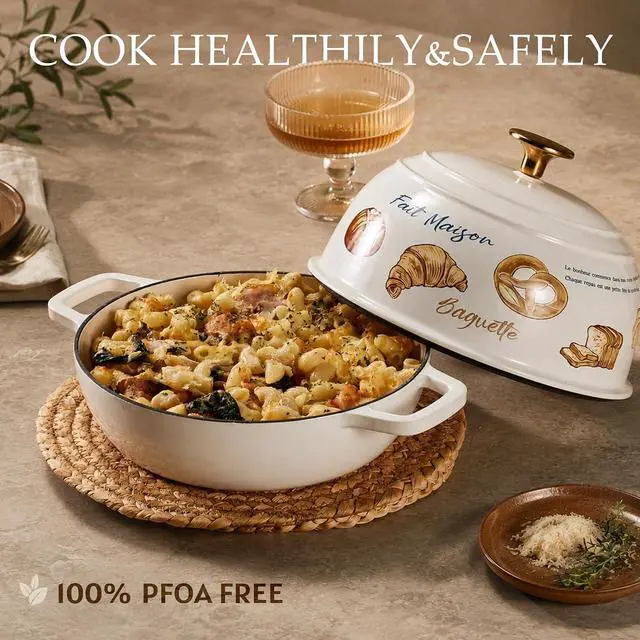 Alt view image 5 of 7 - CAROTE Enameled Cast Iron Dutch Oven, 5QT Pot with Lid & Gift Box | Healthy Bread Oven for Homemade Sourdough Bread Baking, Roasting, All Stovetop Compatible Oven Safe up to 500° F, Croissant