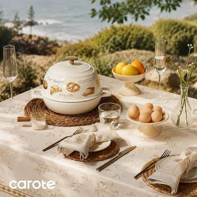 Alt view image 7 of 7 - CAROTE Enameled Cast Iron Dutch Oven, 5QT Pot with Lid & Gift Box | Healthy Bread Oven for Homemade Sourdough Bread Baking, Roasting, All Stovetop Compatible Oven Safe up to 500° F, Croissant