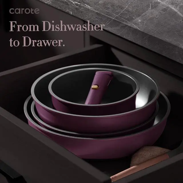 Alt view image 4 of 7 - CAROTE 21pcs Pots and Pans Set Non Stick, Detachable Handle Cookware Sets | Ultra Nonstick, Space Saving, Dishwasher & Oven Safe, Non-Toxic Kitchen/Apartment/Camping/RV/ Traveling, Purple