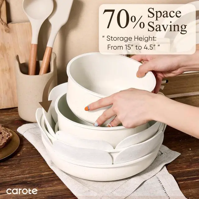 Alt view image 4 of 7 - CAROTE 21pcs Pots and Pans Set Non Stick, Cookware Set Detachable Handle | Induction Compatible, Dishwasher & Oven Safe, Space Saving, Camping Cooking Set, Kitchen Set, White