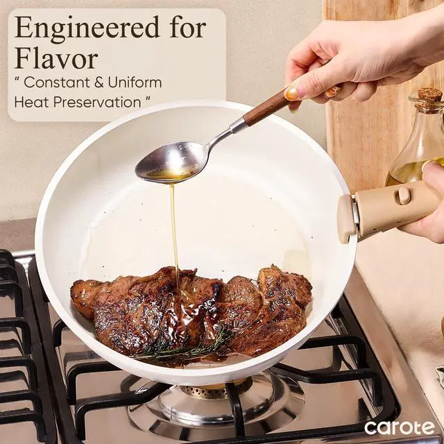 Alt view image 7 of 7 - CAROTE 21pcs Pots and Pans Set Non Stick, Cookware Set Detachable Handle | Induction Compatible, Dishwasher & Oven Safe, Space Saving, Camping Cooking Set, Kitchen Set, White