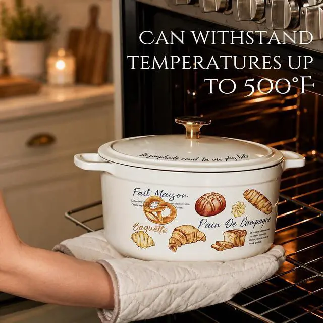 Alt view image 3 of 7 - CAROTE Enameled Cast Iron Dutch Oven, 5QT Pot with Lid & Gift Box | Healthy Cookware for Homemade Sourdough Bread Baking, Roasting, All Stovetop Compatible Oven Safe up to 500° F, Croissant