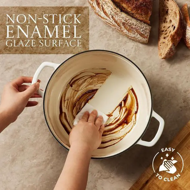 Alt view image 4 of 7 - CAROTE Enameled Cast Iron Dutch Oven, 5QT Pot with Lid & Gift Box | Healthy Cookware for Homemade Sourdough Bread Baking, Roasting, All Stovetop Compatible Oven Safe up to 500° F, Croissant