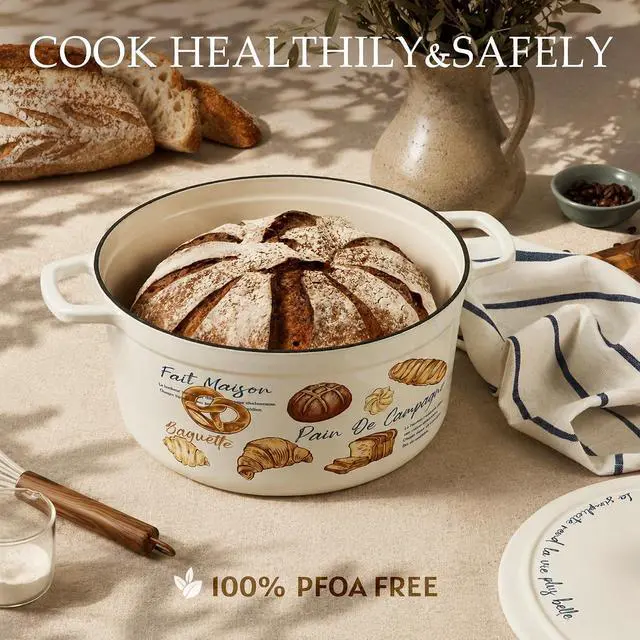 Alt view image 5 of 7 - CAROTE Enameled Cast Iron Dutch Oven, 5QT Pot with Lid & Gift Box | Healthy Cookware for Homemade Sourdough Bread Baking, Roasting, All Stovetop Compatible Oven Safe up to 500° F, Croissant