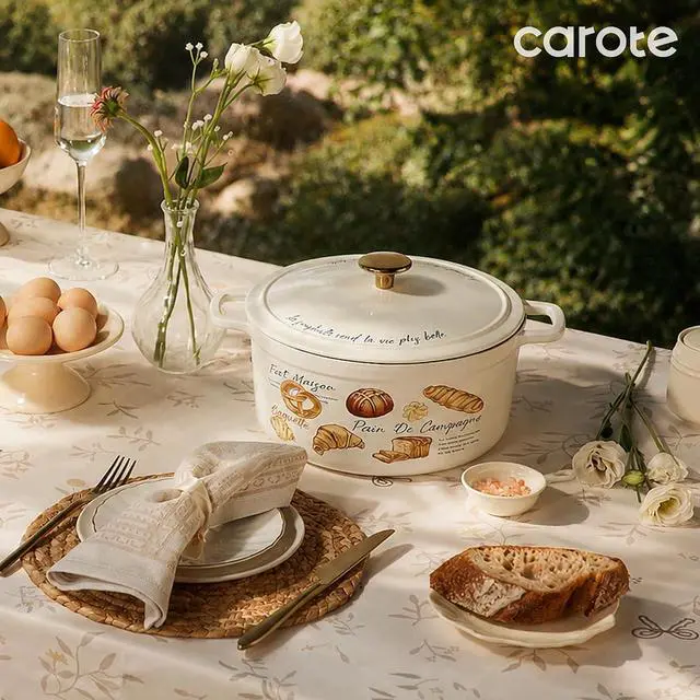 Alt view image 7 of 7 - CAROTE Enameled Cast Iron Dutch Oven, 5QT Pot with Lid & Gift Box | Healthy Cookware for Homemade Sourdough Bread Baking, Roasting, All Stovetop Compatible Oven Safe up to 500° F, Croissant