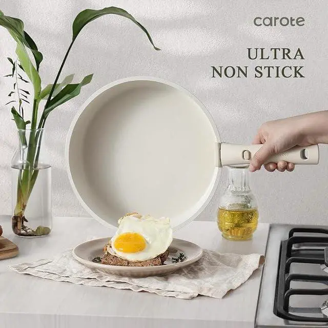 Alt view image 3 of 7 - CAROTE 22pcs Pots and Pans Set Non Stick, Detachable Handle Cookware Sets | Induction Compatible, Dishwasher & Oven Safe, Space Saving, Camping Cooking Set, Kitchen Set, Cream White