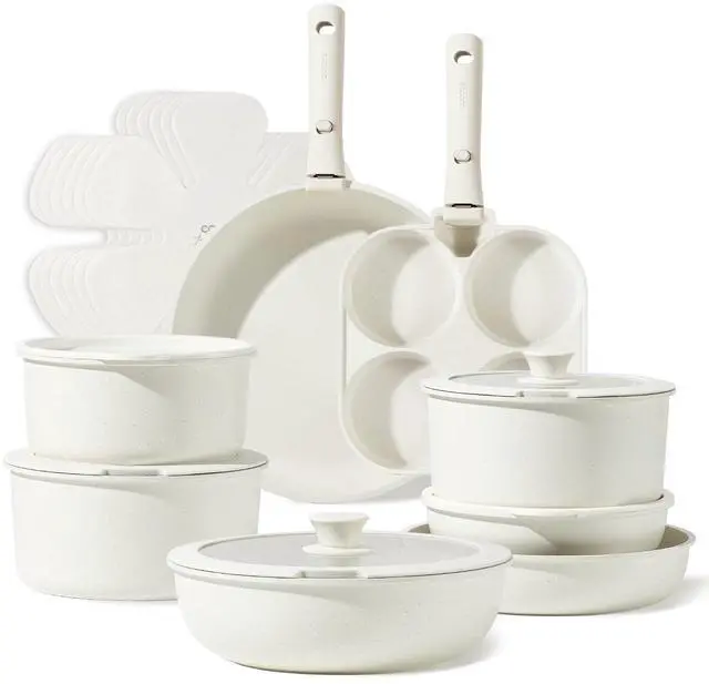 Main image of CAROTE 22pcs Pots and Pans Set Non Stick, Detachable Handle Cookware Sets | Induction Compatible, Dishwasher & Oven Safe, Space Saving, Camping Cooking Set, Kitchen Set, Cream White