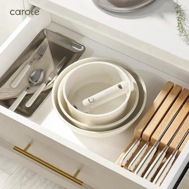 Alt view image 7 of 7 - CAROTE 22pcs Pots and Pans Set Non Stick, Detachable Handle Cookware Sets | Induction Compatible, Dishwasher & Oven Safe, Space Saving, Camping Cooking Set, Kitchen Set, Cream White
