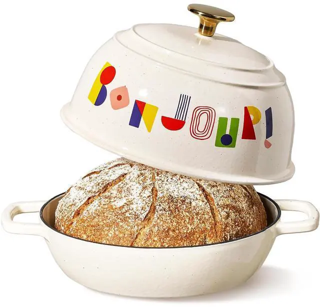 Main image of CAROTE Cast Iron Dutch Oven Pot with Lid, 5QT Round Bread Oven, Bonjour | Homemade Sourdough Bread Baking, Healthy & Non-Toxic, Dual Handles, All Stovetop Compatible, Oven Safe up to 500° F