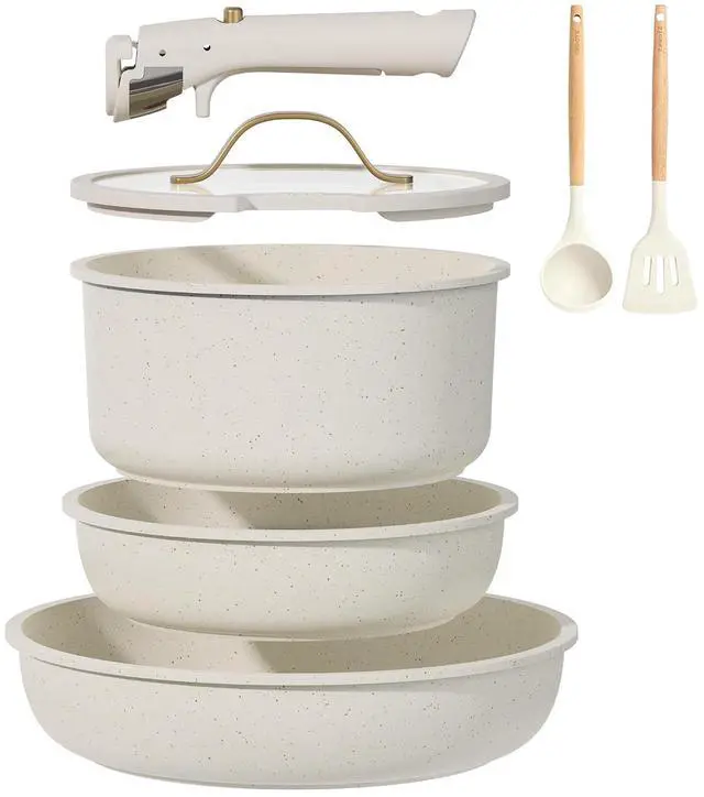 Main image of CAROTE 7pcs Pots and Pans Set Non Stick, Cookware Set with Detachable Handle, Kitchen Cookware Sets with Removable Handle, RV Cookware Set, Oven Safe, Cream White