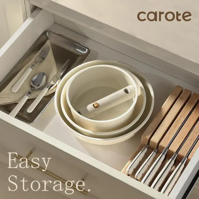Alt view image 3 of 5 - CAROTE 7pcs Pots and Pans Set Non Stick, Cookware Set with Detachable Handle, Kitchen Cookware Sets with Removable Handle, RV Cookware Set, Oven Safe, Cream White