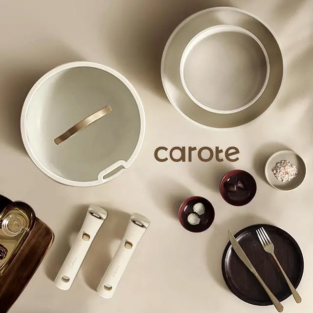 Alt view image 4 of 5 - CAROTE 7pcs Pots and Pans Set Non Stick, Cookware Set with Detachable Handle, Kitchen Cookware Sets with Removable Handle, RV Cookware Set, Oven Safe, Cream White