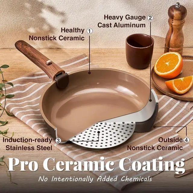 Alt view image 3 of 7 - CAROTE 24pcs Pots and Pans Set Cookware Set with Detachable Handle Chocolate