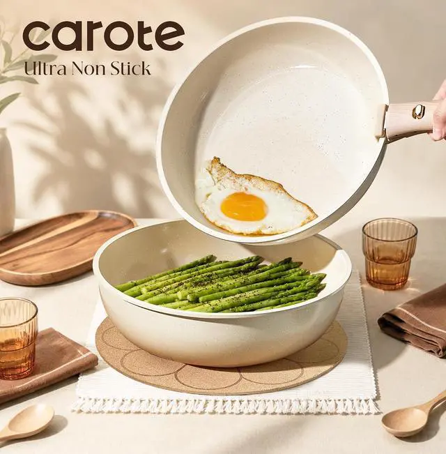 Alt view image 3 of 7 - CAROTE 24pcs Pots and Pans Set Cookware Set with Detachable Handle Oat