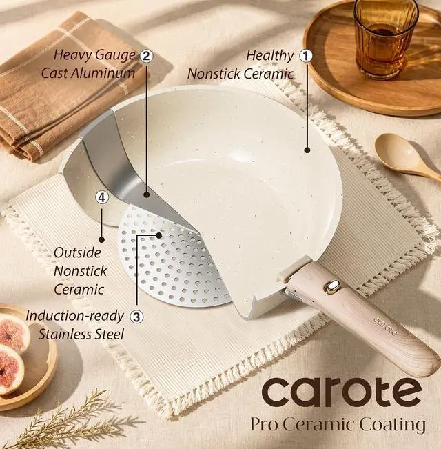 Alt view image 4 of 7 - CAROTE 24pcs Pots and Pans Set Cookware Set with Detachable Handle Oat