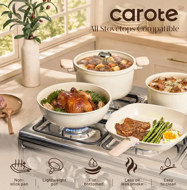 Alt view image 5 of 7 - CAROTE 24pcs Pots and Pans Set Cookware Set with Detachable Handle Oat
