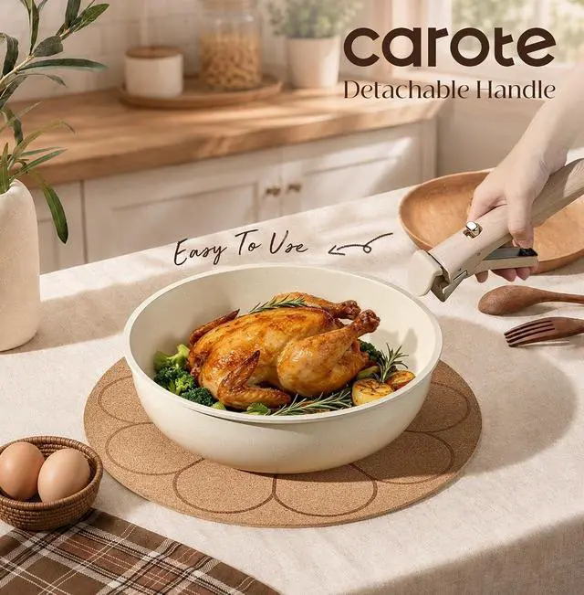 Alt view image 6 of 7 - CAROTE 24pcs Pots and Pans Set Cookware Set with Detachable Handle Oat