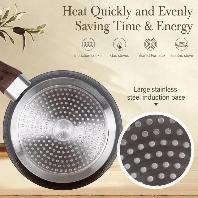 Alt view image 2 of 7 - Kitchen Academy Induction Pots and Pans Set Nonstick, Hammered Cookware | 12-Piece Premium Die-Cast Aluminum Cooking Set. Black Healthy Granite Coating. 100% PFOA & PFAS free.
