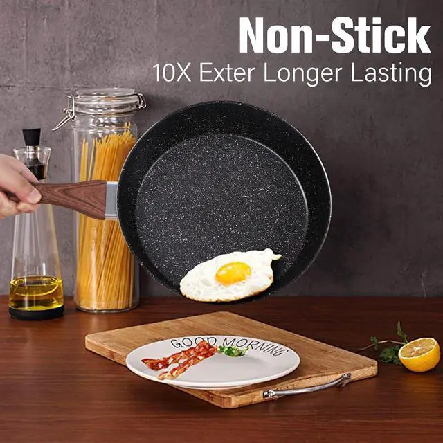 Alt view image 4 of 7 - Kitchen Academy Induction Pots and Pans Set Nonstick, Hammered Cookware | 12-Piece Premium Die-Cast Aluminum Cooking Set. Black Healthy Granite Coating. 100% PFOA & PFAS free.