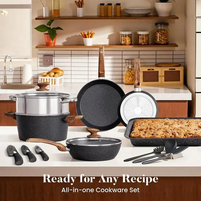 Alt view image 4 of 7 - Kitchen Academy 30Pcs Bakeware & Cookware Set + 24 Pcs Stoneware Dinnerware Sets for 8